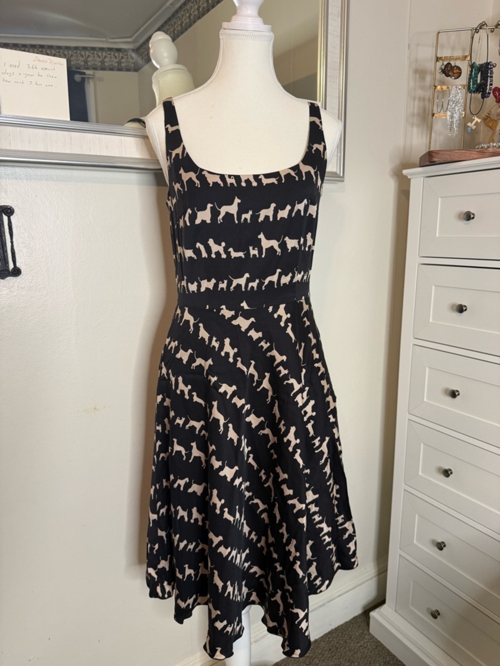 Trina Turk Silk Dog Print Fit & Flare Dress Size 8 Made in USA